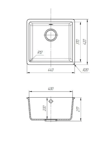Мойка кухонная каменная квадратная Romzha Mira U-400 Grafit 201, 440x420x217 мм - 1