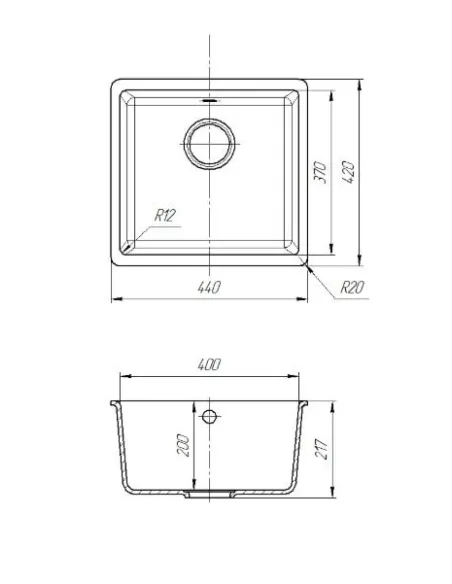 Мойка кухонная каменная квадратная Romzha Mira U-400 Grafit 201, 440x420x217 мм - 1