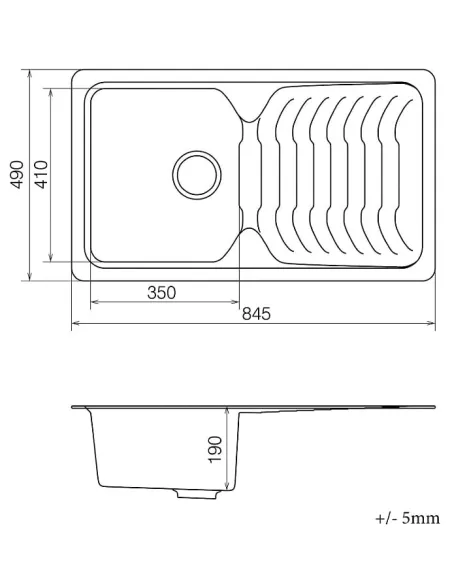 Мойка кухонная каменная Vankor Sigma SMP 02.85 Black 845х490 мм, прямоугольная, черная - 4