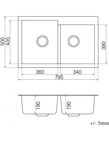 Мойка кухонная каменная Vankor Orman OMP 05.80 Gray 795х500 мм, прямоугольная, серая - 2