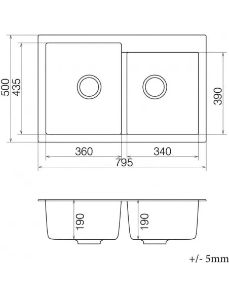Мойка кухонная каменная Vankor Orman OMP 05.80 Gray 795х500 мм, прямоугольная, серая - 2