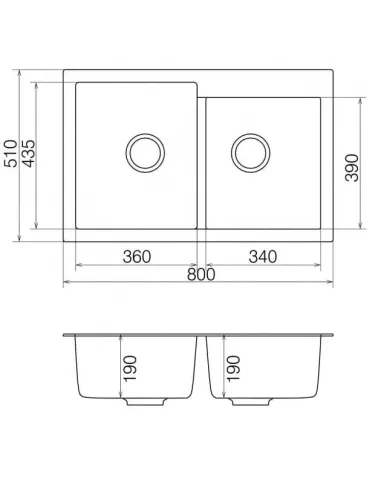 Мийка кухонна кам`яна Vankor Orman OMP 05.80 Black 795х500 мм, прямокутна, чорна - 2