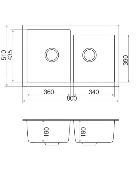 Мийка кухонна кам`яна Vankor Orman OMP 05.80 Black 795х500 мм, прямокутна, чорна - 2