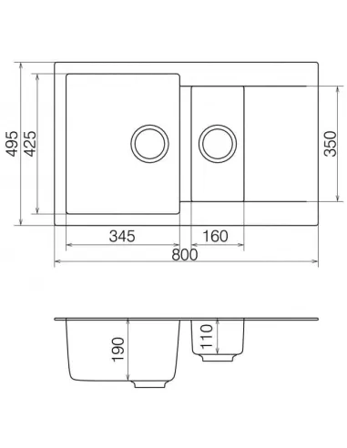 Мойка кухонная каменная Vankor Orman OMP 04.80 Gray 785х490 мм, прямоугольная, серая - 1