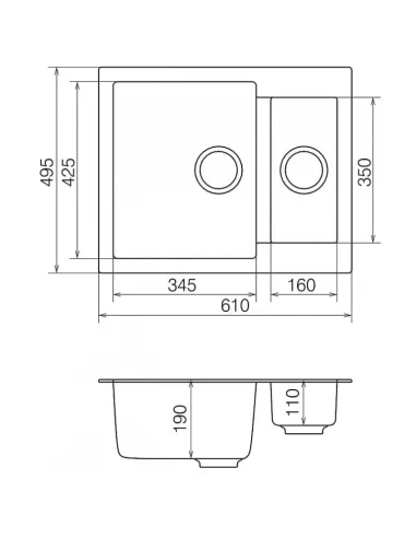 Мойка кухонная каменная Vankor Orman OMP 03.61 Gray 600х490 мм, прямоугольная, серая - 2