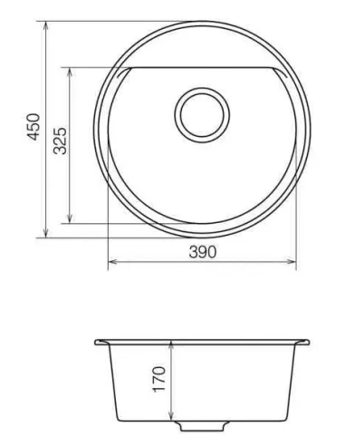 Мойка кухонная каменная Vankor Easy EMR 01.45 Black 445х445 мм, круглая, черная - 2
