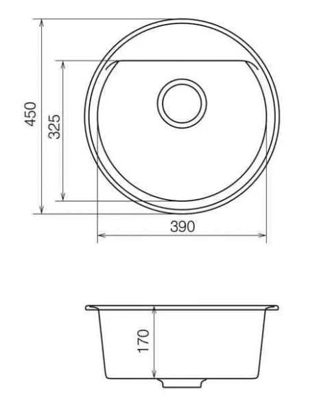 Мойка кухонная каменная Vankor Easy EMR 01.45 Black 445х445 мм, круглая, черная - 2