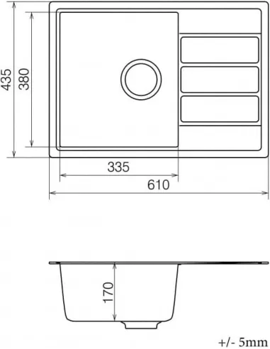 Мийка кухонна кам`яна Vankor Easy EMP 02.62 Black 610х435 мм, прямокутна, чорна - 1