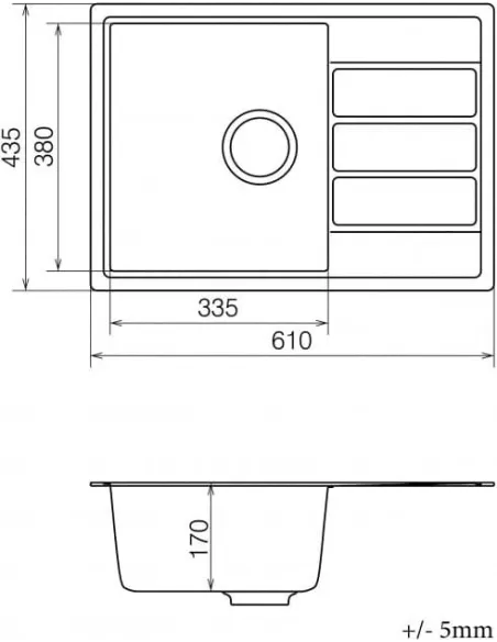Мойка кухонная каменная Vankor Easy EMP 02.62 Gray 610х435 мм, прямоугольная, серая - 1
