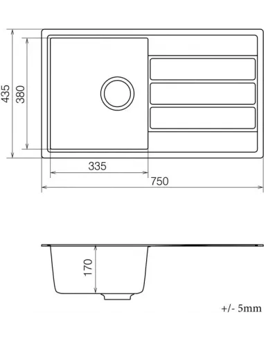 Мойка кухонная каменная Vankor Easy EMP 02.76 Black 750х435 мм, прямоугольная, черная - 2