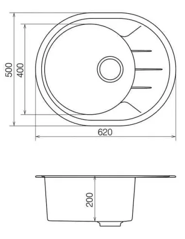 Мойка кухонная каменная Vankor Sity SMO 02.61 Black 605х490 мм, овальная, черная - 1