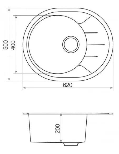 Мийка кухонна кам`яна Vankor Sity SMO 02.61 Gray 605х490 мм, овальна, сіра - 1