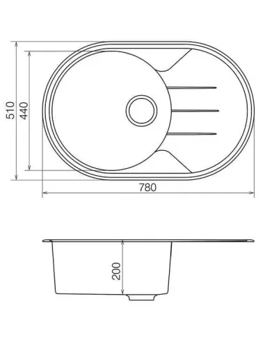 Мойка кухонная каменная Vankor Sity SMO 02.78 Gray 765х500 мм, овальная, серая - 1