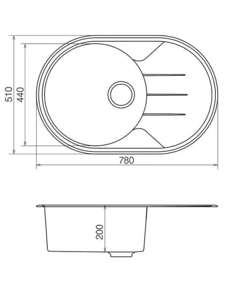 Мойка кухонная каменная Vankor Sity SMO 02.78 Gray 765х500 мм, овальная, серая - 1