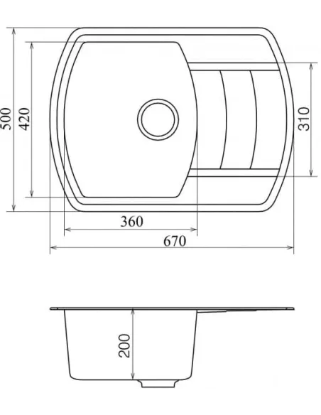 Мойка кухонная каменная Vankor Norton NMP 02.67 Black 670х500 мм, прямоугольная, черная - 3