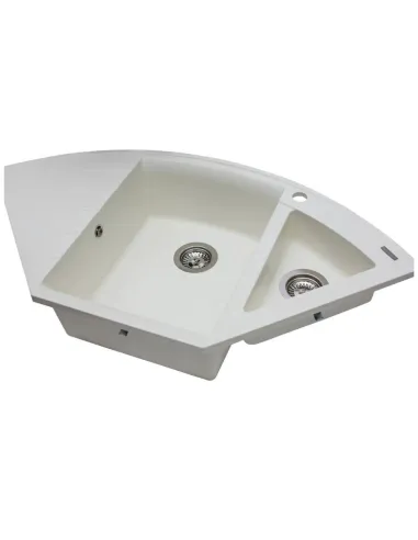 Мойка кухонная каменная угловая Miraggio Europe White, 1100х575х205 мм - 6