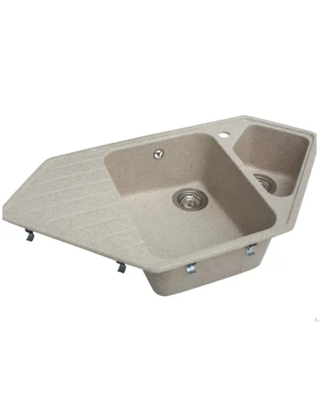 Мойка кухонная каменная угловая Miraggio Tirrion Sand, 967x493х210 мм - 5