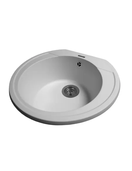 Мойка кухонная каменная круглая Miraggio Tuluza White, 525х483х204 мм - 5