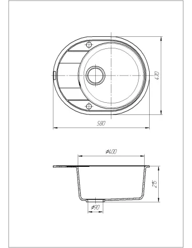 Мойка кухонная каменная овальная Romzha Voce Grafit 201, 580х470х215 мм - 4