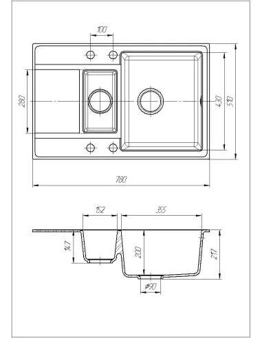 Мойка кухонная каменная прямоугольная Romzha Jorum 78D Piesok 301, 780x500x217 мм - 4