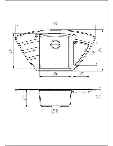 Мойка кухонная каменная угловая Romzha Jorum 98B Grafit 201, 980х510х217 мм - 4