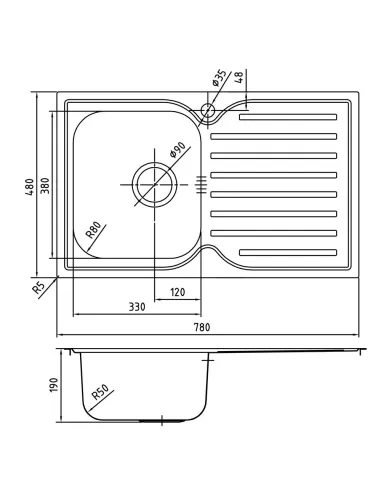 Мийка кухонна металева прямокутна Romzha Constanta Nova Textură, 480х780х180 мм - 4