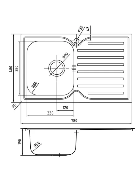 Мийка кухонна металева прямокутна Romzha Constanta Nova Textură, 480х780х180 мм - 4