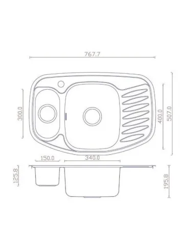 Мийка кухонна металева прямокутна Romzha Rampa 1.5C Textura, 510х780х195 мм - 6