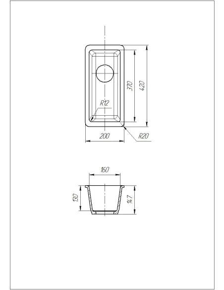 Мойка кухонная каменная прямоугольная Romzha Mira U-160 Bezhvy 401, 200x420x217 мм - 5