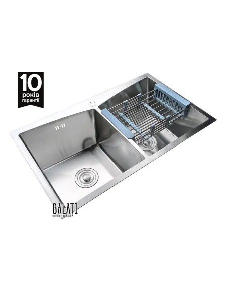 Мойка для кухни из нержавеющей стали прямоугольная Romzha Arta U-730D, 780х480х230 мм - 4