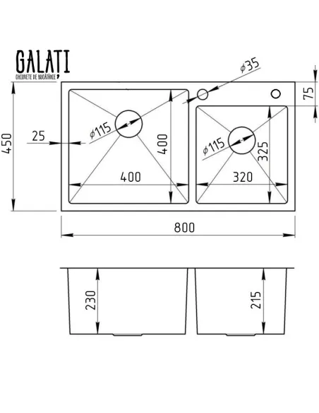 Мийка кухонна металева прямокутна Romzha Arta U-750D, 800х450х230 мм - 7