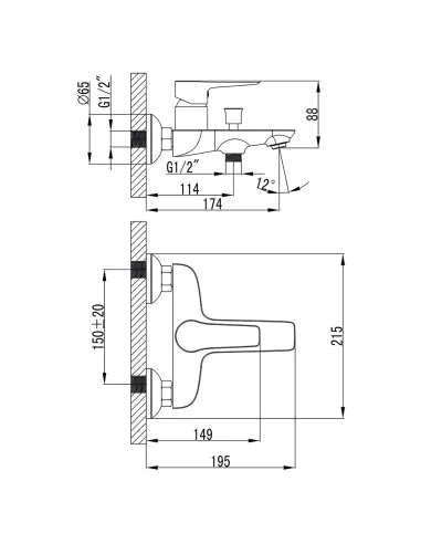 Змішувач для ванни Corso Garda BC-1C121W, діаметр картриджа 35мм, литий, латунь - 5