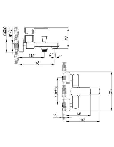 Змішувач для ванни Corso Como BF-1C129C, діаметр картриджа 35мм, литий, латунь - 4