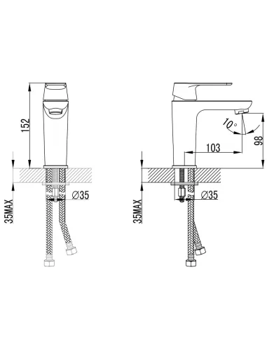Смеситель для умывальника Corso Bracciano CF-2A136C, диаметр картриджа 35мм, литой - 6