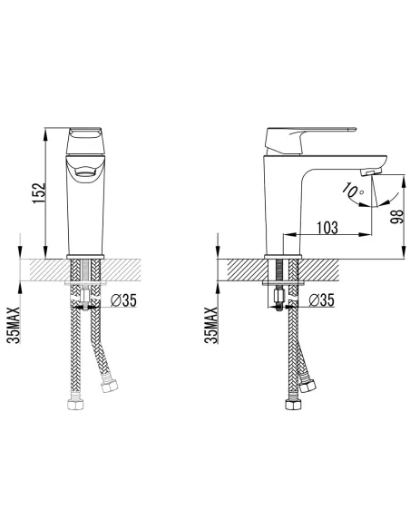 Смеситель для умывальника Corso Bracciano CF-2A136C, диаметр картриджа 35мм, литой - 6