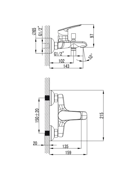 Змішувач для ванни Corso Serio DC-1C146C, латунь, хром - 4