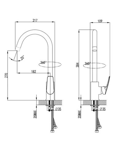 Смеситель для кухни Corso Serio DC-5B146C, латунь, хром, J-излив - 6