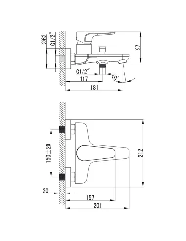 Змішувач для ванни Corso Maggiore BE-1C122C, латунь, хром - 4