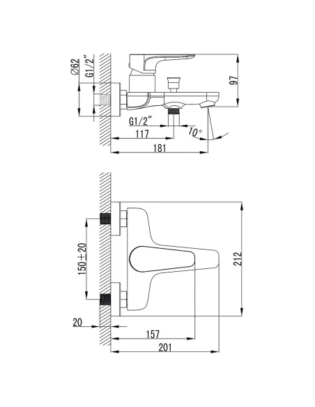 Змішувач для ванни Corso Maggiore BE-1C122C, латунь, хром - 4