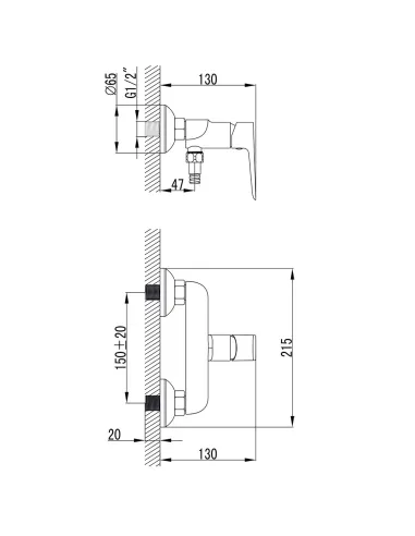 Змішувач для душу Corso Lugano CH-1D147C, латунь, хром - 4