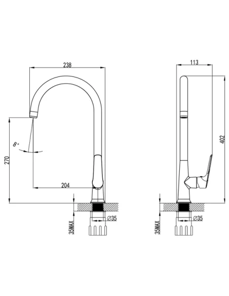Смеситель для кухни Corso Lugano CH-4B147C, J-излив, латунь, хром - 7