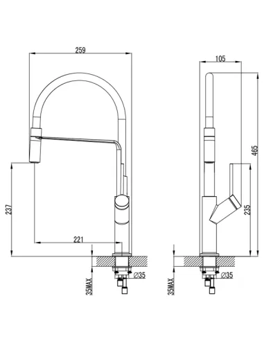 Змішувач для кухні Corso Adda EB-4B520C, латунь, хром, вилив силіконовий чорний - 7