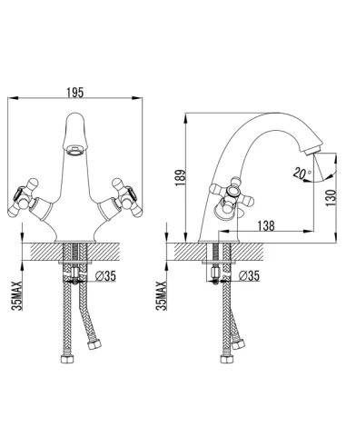 Змішувач для умивальника Corso Arno FE-2A152C, латунь, хром - 3