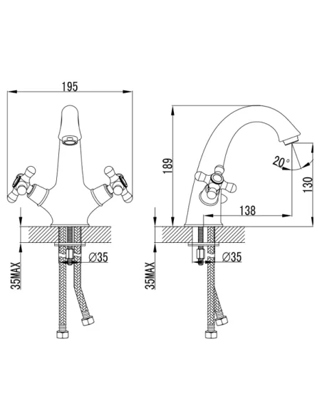 Змішувач для умивальника Corso Arno FE-2A152C, латунь, хром - 3