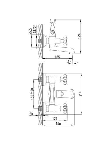 Змішувач для ванни Corso Arno FE-2C152C латунь, хром - 8
