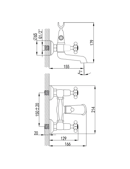 Змішувач для ванни Corso Arno FE-2C152C латунь, хром - 8