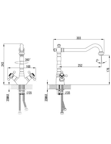 Змішувач для кухні Corso Brenta FE-5B252K, Г-вилив, латунь, бронза - 6