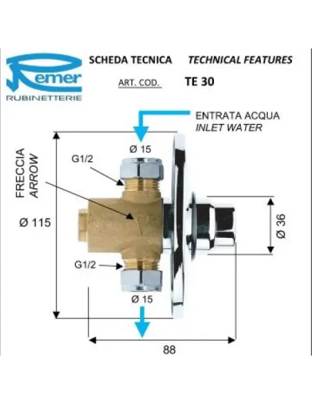 Кран дозатор для душу Remer Tempor TE30 (1/2) - 2