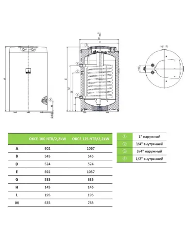 Бойлер Drazice Okce 125 Ntr/2,2kW комбинированный, косвенного нагрева, напольный - 3