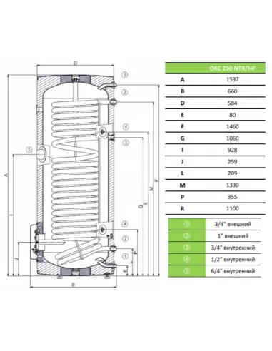 Бойлер Drazice Okc 250 Ntr/Hp косвенного нагрева, напольный, для тепловых насосов - 3